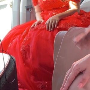 Elegant Red Lace Gown quinceañera dress